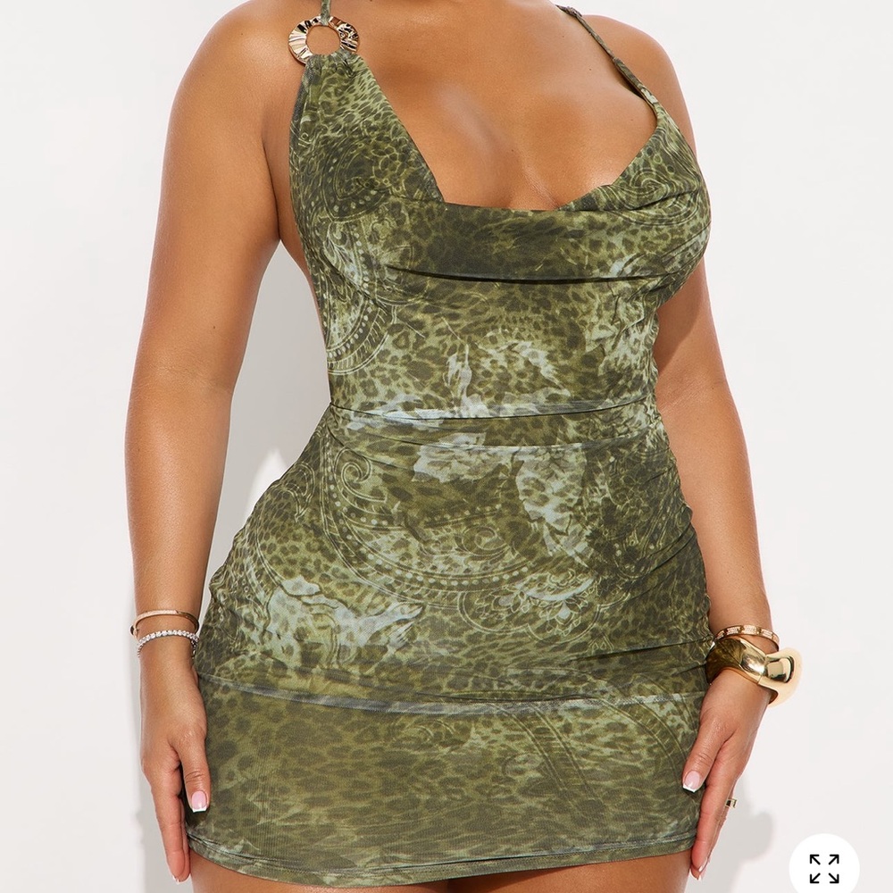 Fashion Nova Olive Animal Print Mini Dress